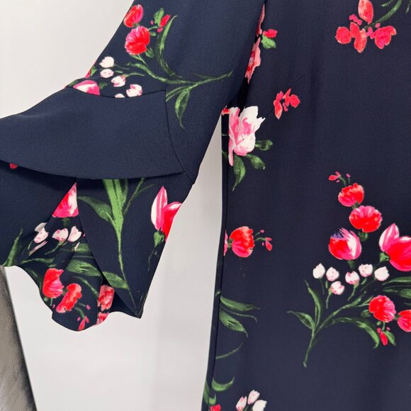 Vince Camuto Navy Floral Bell Sleeve Shift Dress Size 8  Womens knit - Picture 6 of 13